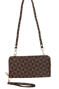 Luxury Triangle Checkered 2-1 Wallet Crossbody Bag: Black