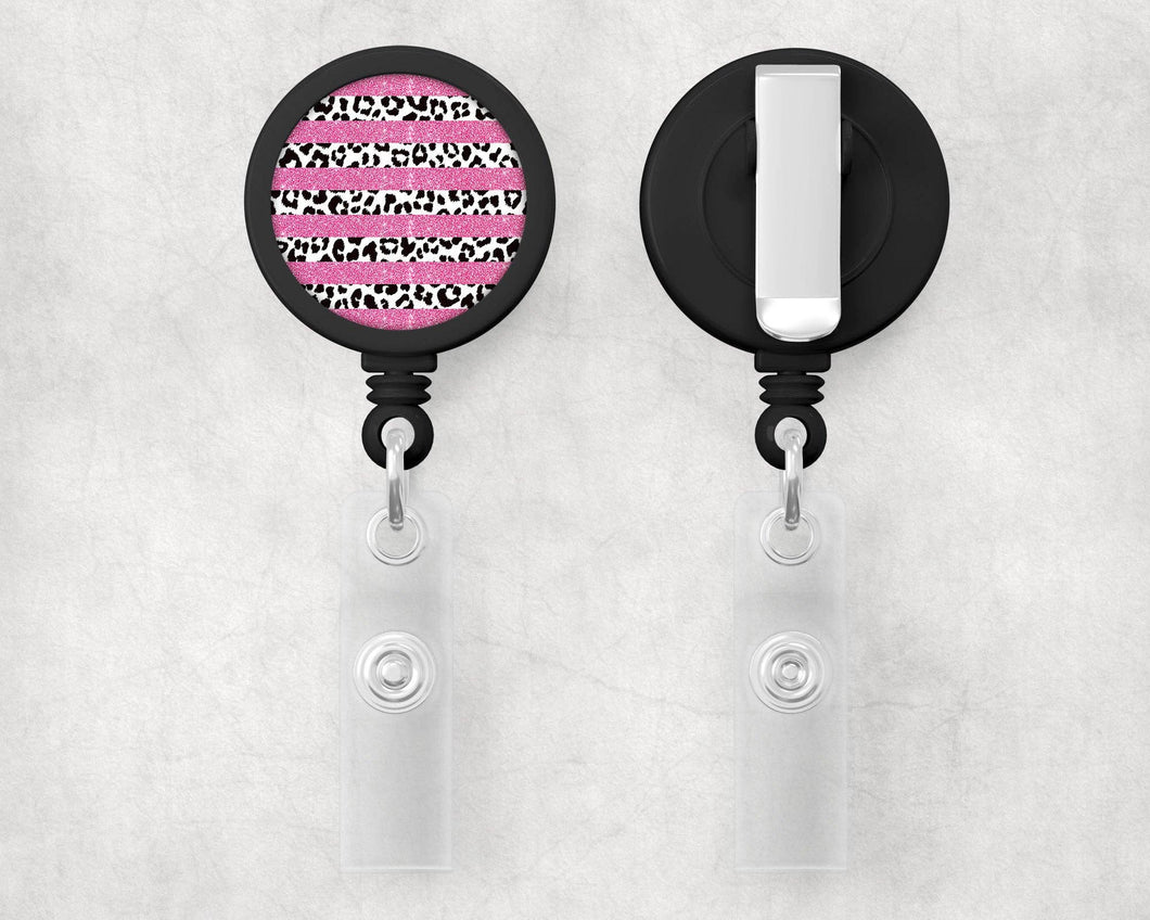 Leopard Print Stripes|Retractable Badge Reel