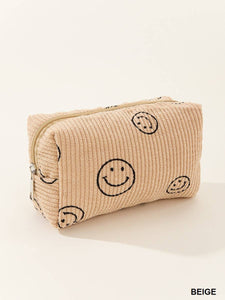 SMILEY FACE CORDUROY COSMETIC POUCH