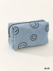 SMILEY FACE CORDUROY COSMETIC POUCH