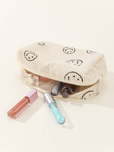 SMILEY FACE CORDUROY COSMETIC POUCH