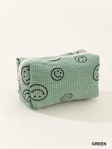 SMILEY FACE CORDUROY COSMETIC POUCH