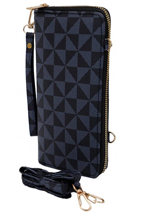 Luxury Triangle Checkered 2-1 Wallet Crossbody Bag: Black