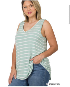 Green/Ivory Striped Tank