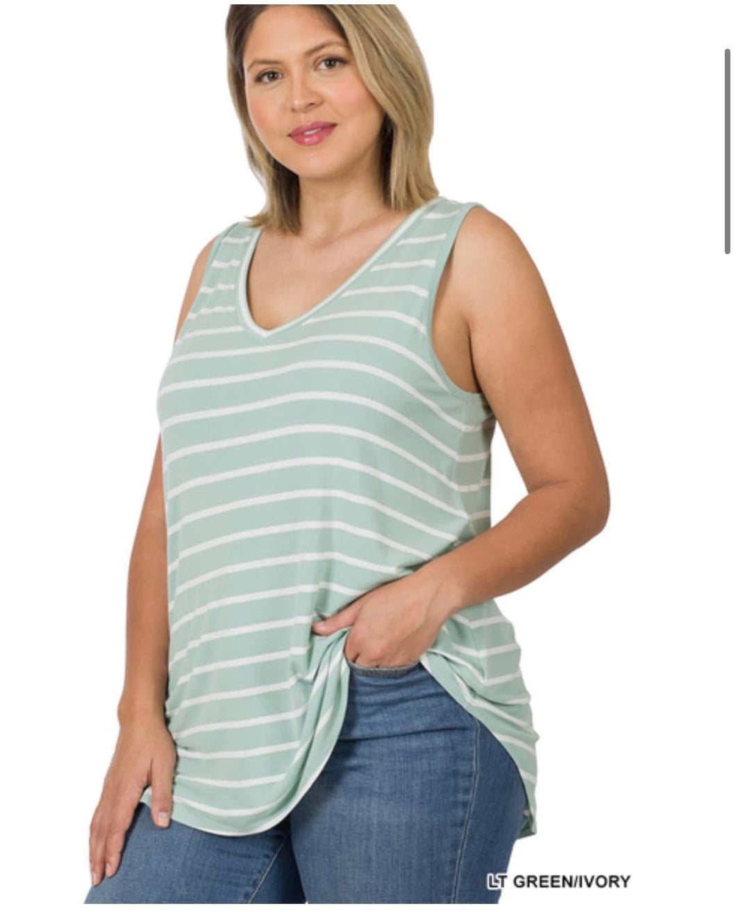 Green/Ivory Striped Tank