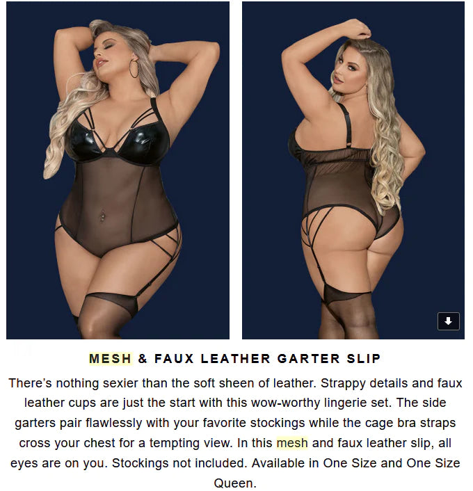 Mesh & Faux Leather Garter Slip