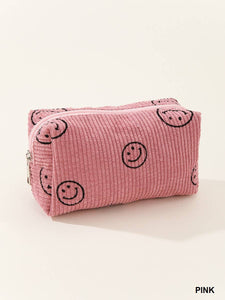 SMILEY FACE CORDUROY COSMETIC POUCH