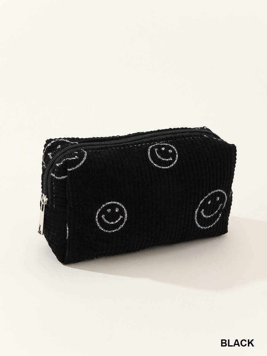 SMILEY FACE CORDUROY COSMETIC POUCH