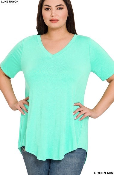 V Neck Tee- Green Mint