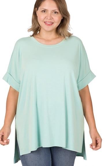 Mint Rolled Sleeve Top