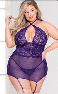 Purple Lace and Mesh Slip